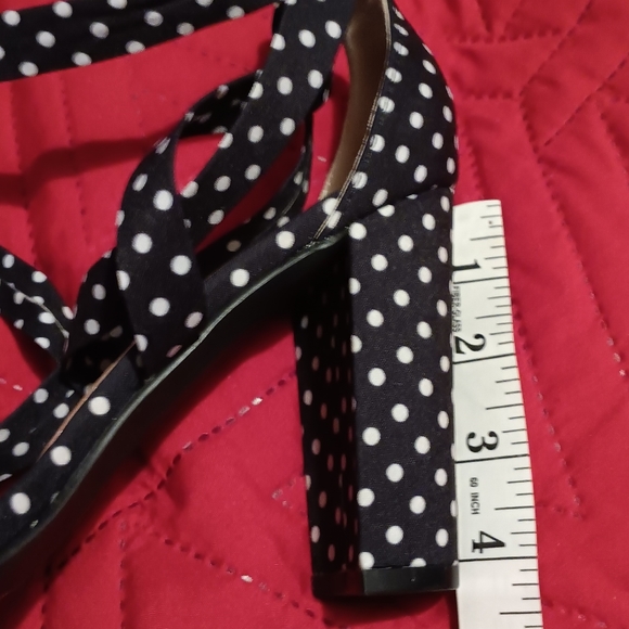 NEW Navy Blue Polka Dot Lace up high heels - Picture 6 of 7